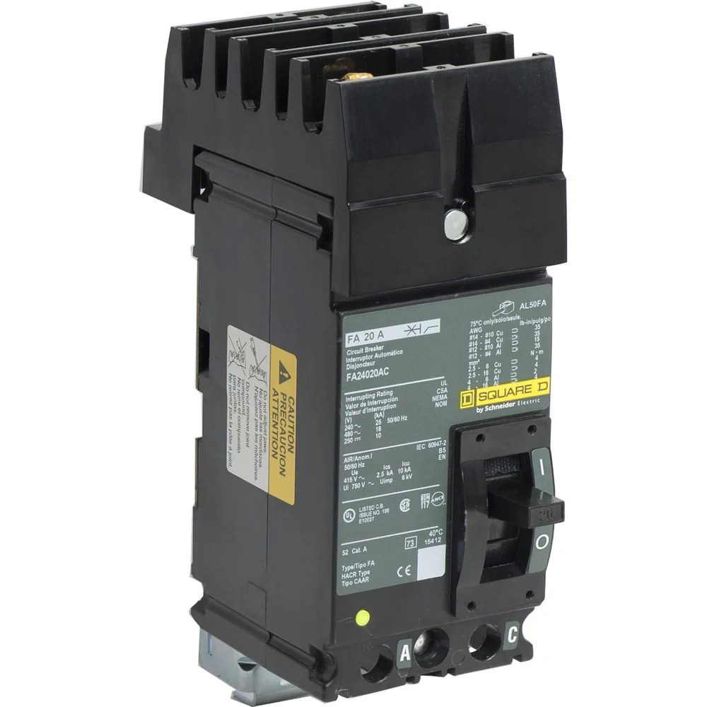 BKR IL FA 20A 2P AC 18KA@480V 25KA@240V 3" 14–4AWG Cu / 12–4AWG Al FA24020AC