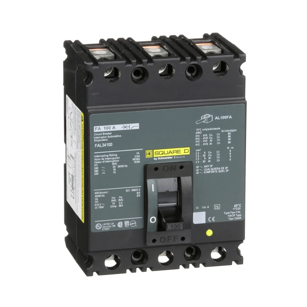 BREAKER FAL 100A 3P 18KA@480V 25KA@240V 14-1/0AWG Cu / 12-1/0AWG Al FAL34100