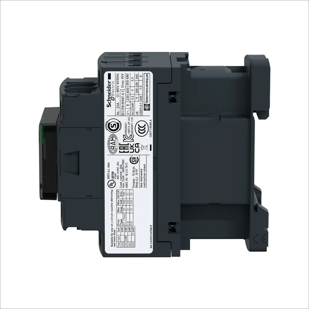 CONTACTOR AC-3 12A/AC-1 25A 120VAC (LC1D12FE7) - Image 3